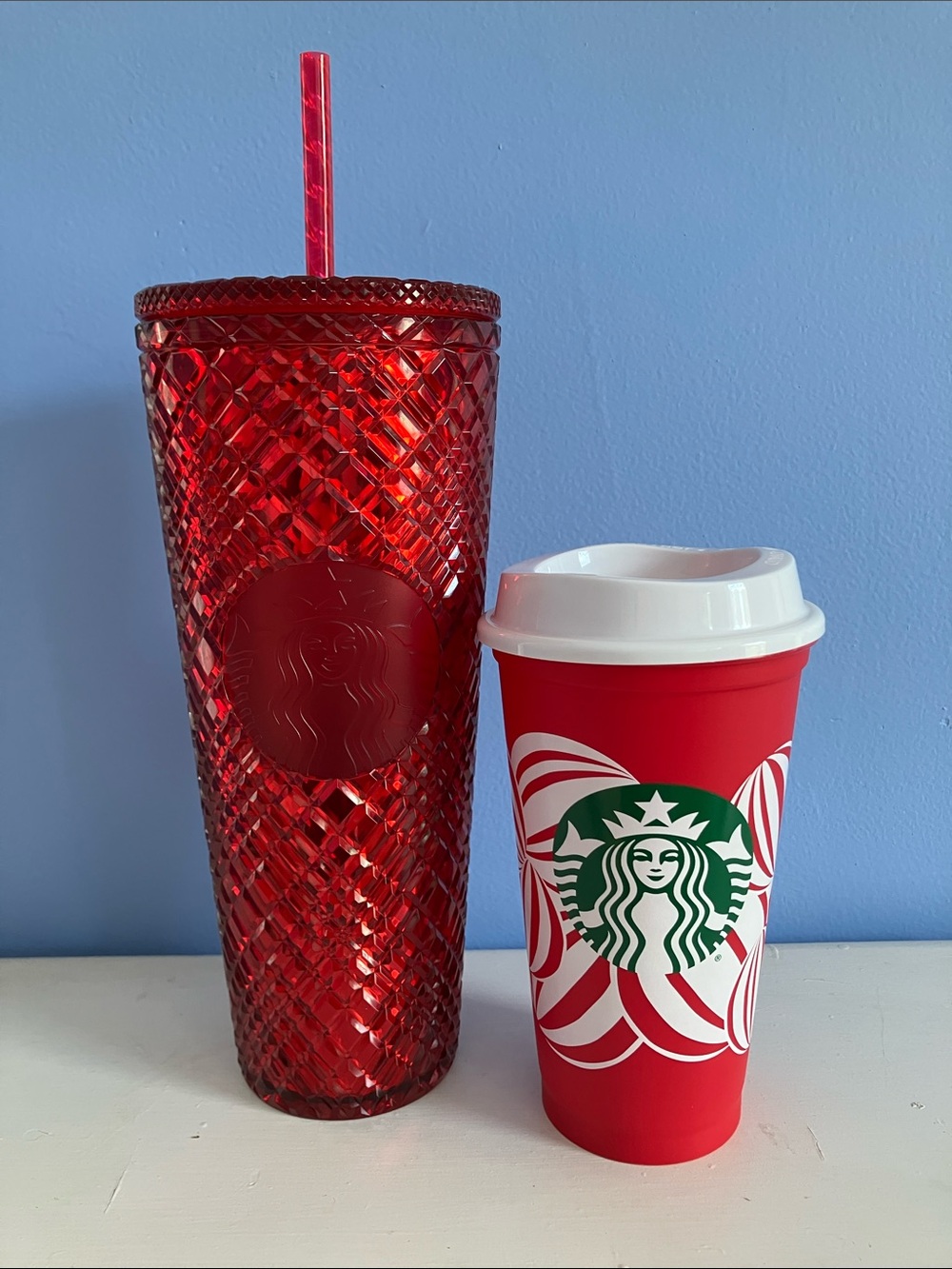 Starbucks - Hot and Cold Cup Bundle - Red Jeweled Tumbler & Holiday Reusable Cup